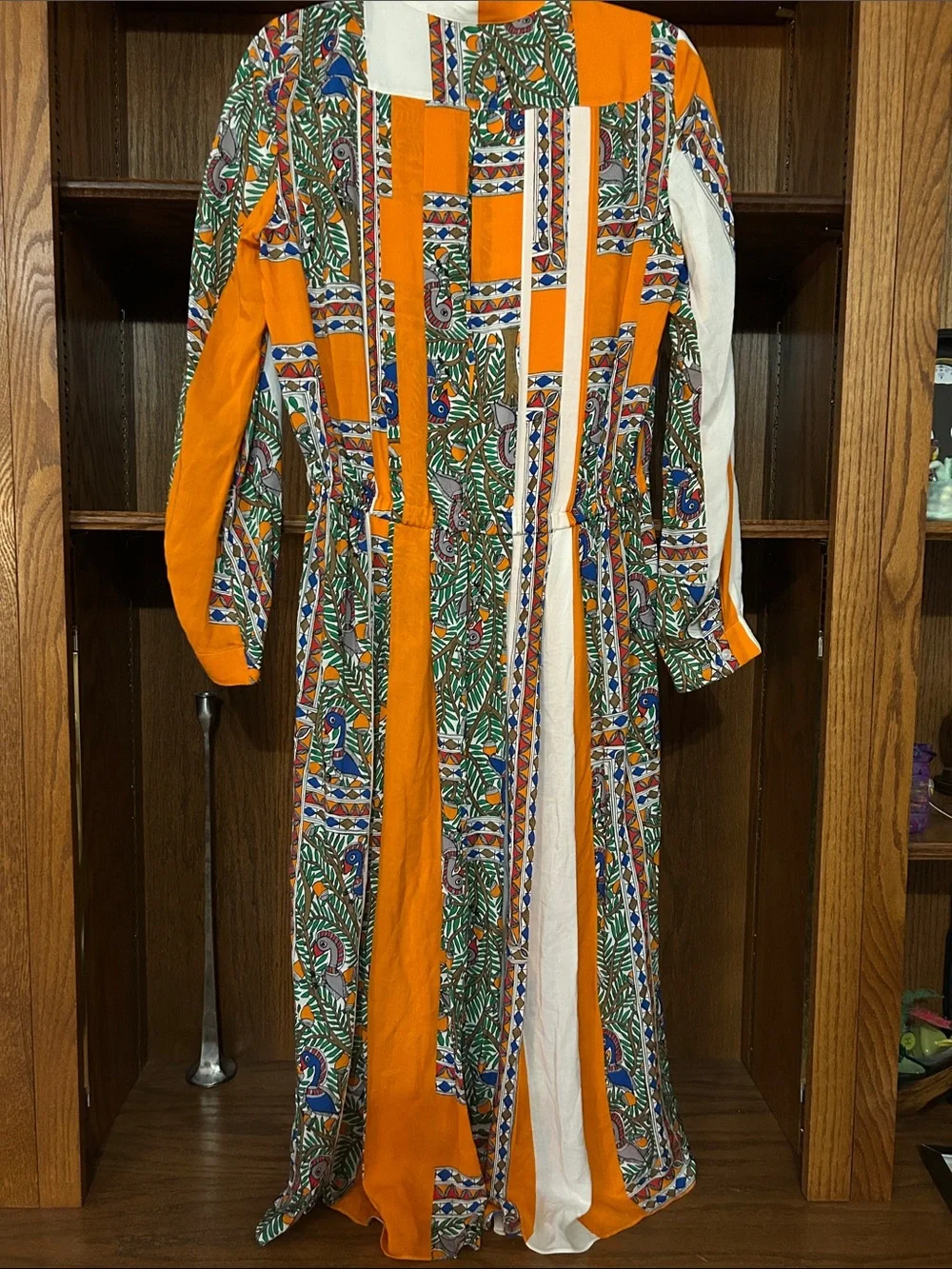 Tory Burch Orange & White Mixed-Print Midi Dress